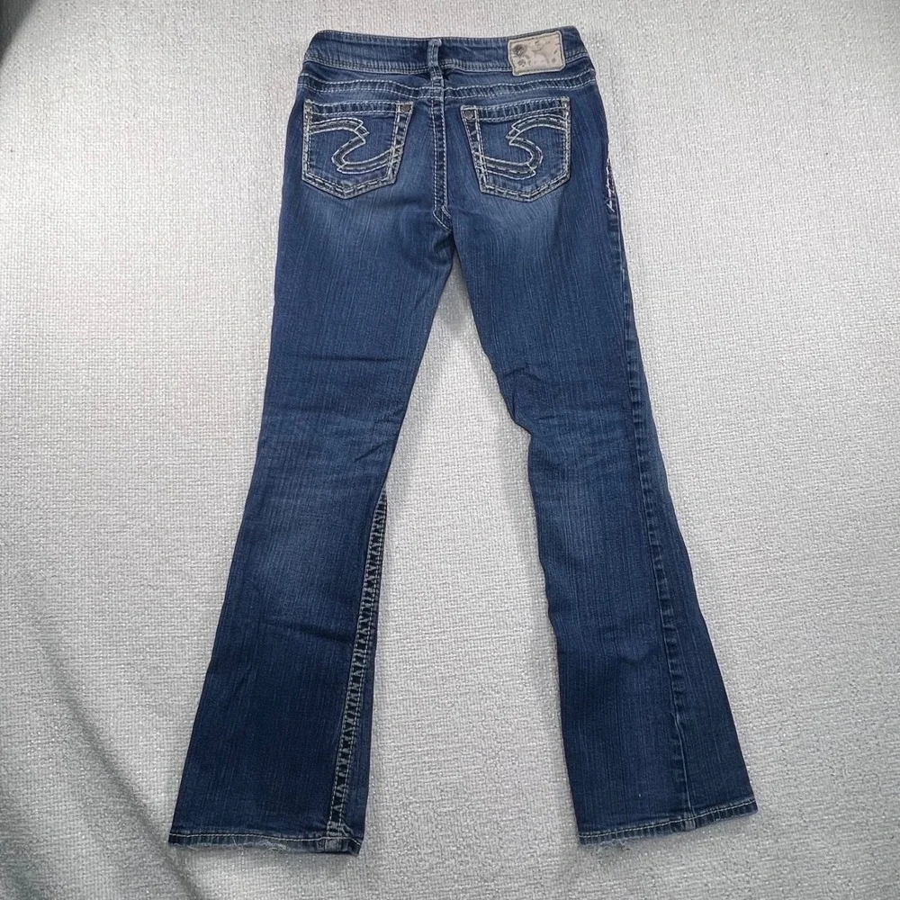 Silver Jeans Co Suki Mid Bootcut Jeans Dark Wash‎ Contrast Stitch Blue Women 29